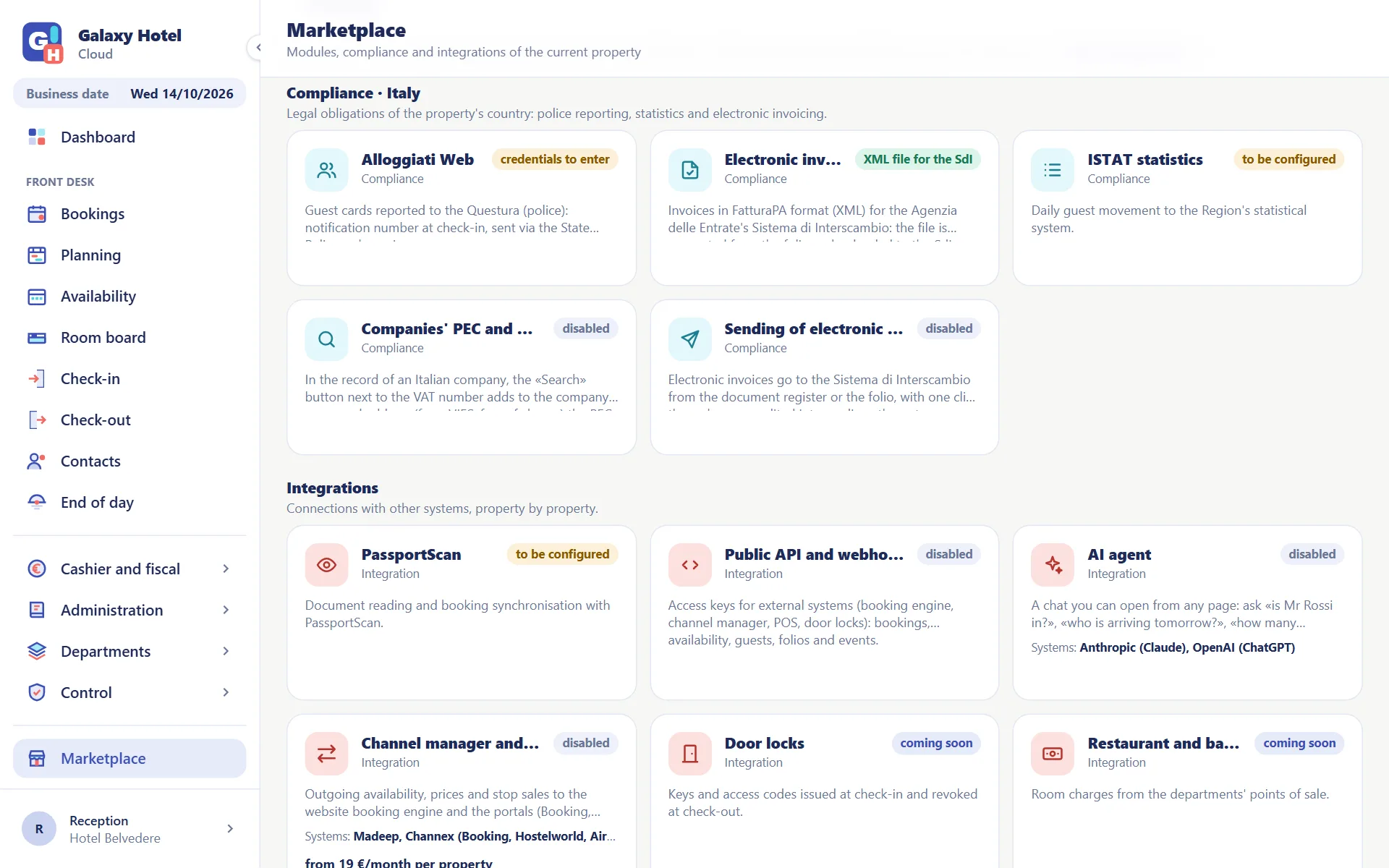 The Marketplace of the program: the compliance of the country and the integrations of the property